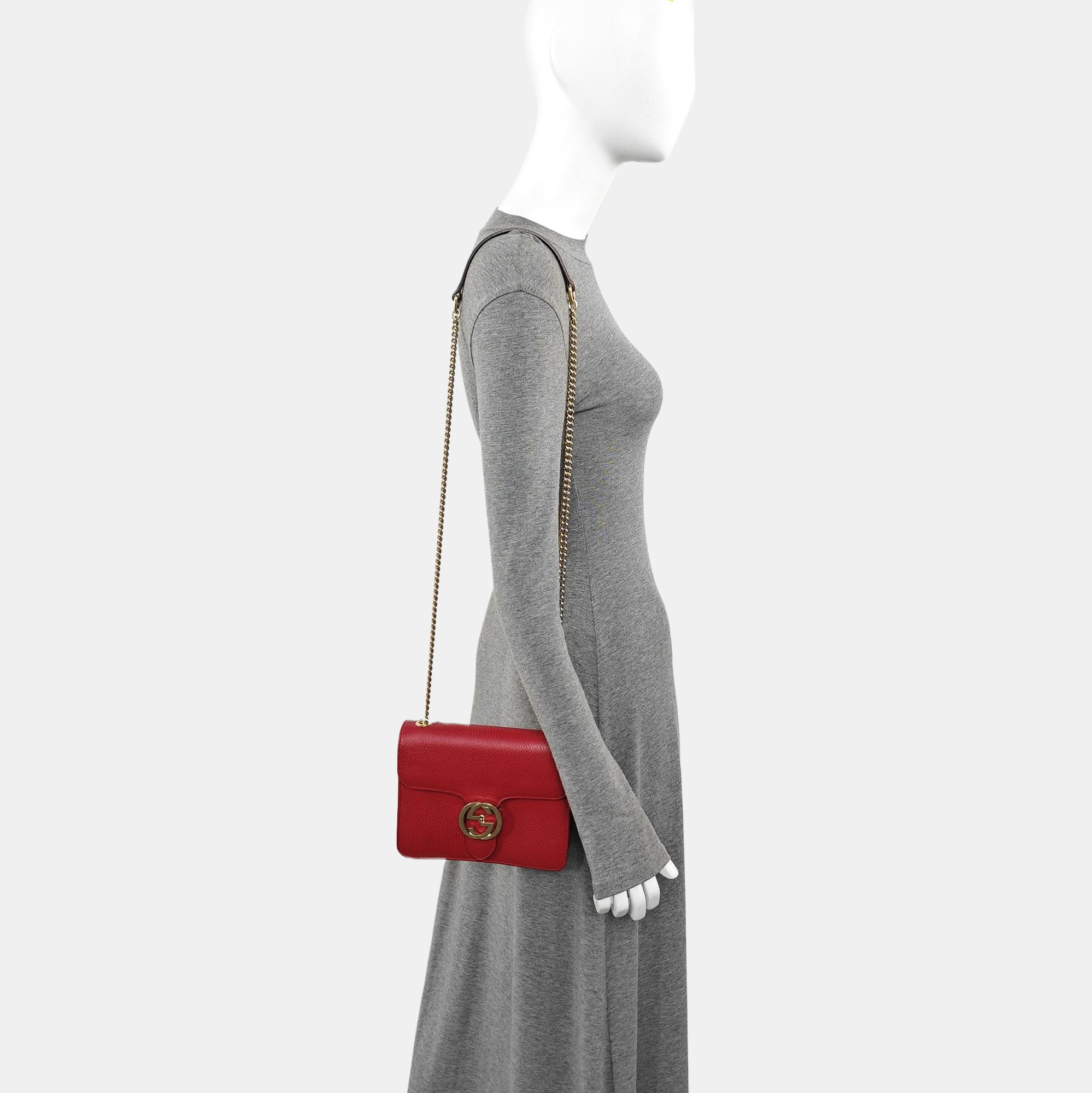 Interlocking G Small Calfskin Red