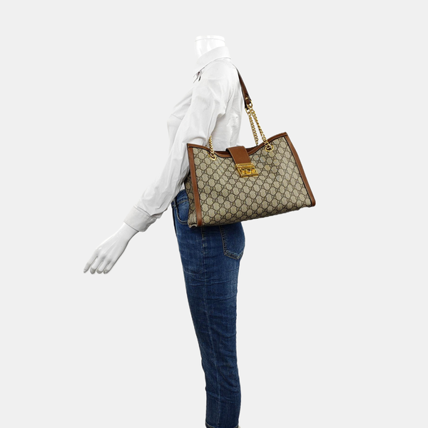Padlock Medium Monogram Coated Canvas Beige