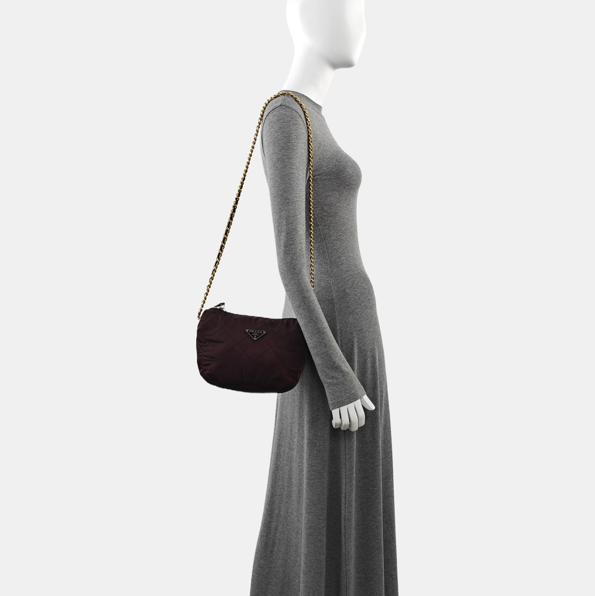 Quilted Nylon Shoulder Bag Brown