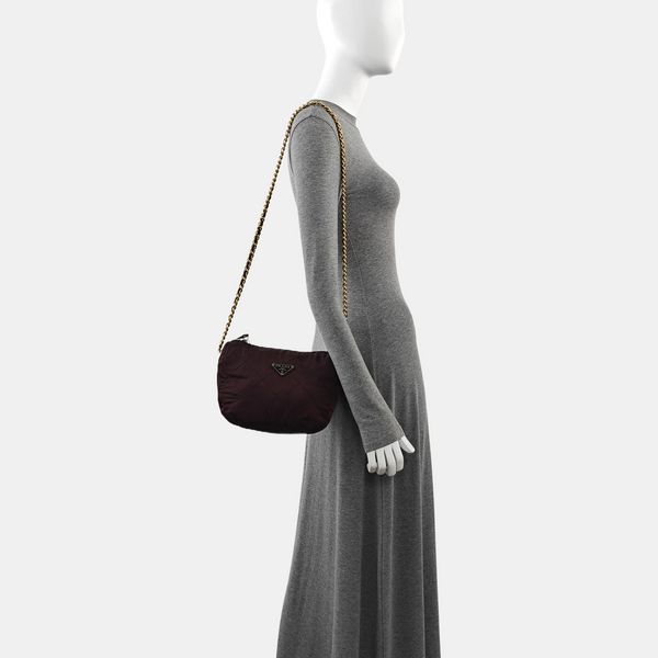 Quilted Nylon Shoulder Bag Brown