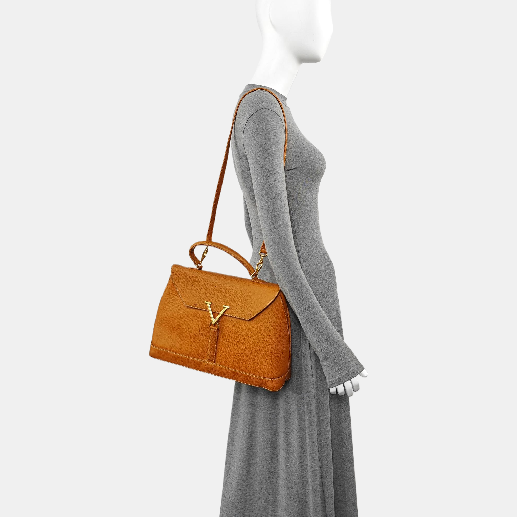 Calfskin Top Handle Bag Brown