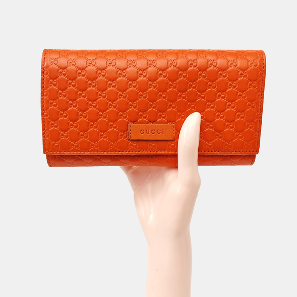Microguccissima Monogram Calfskin Orange Wallet