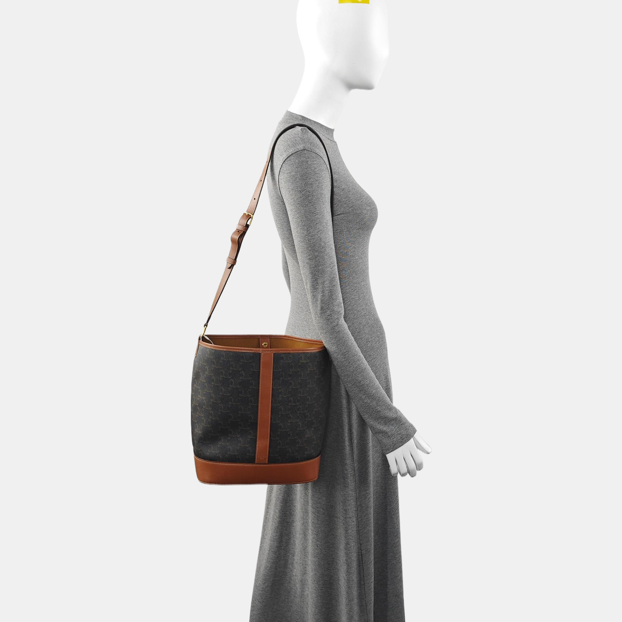Authenticated pre-owned  TRIOMPHE CANVAS Medium Coated Canvas Brown - Bucket Bag at Looply