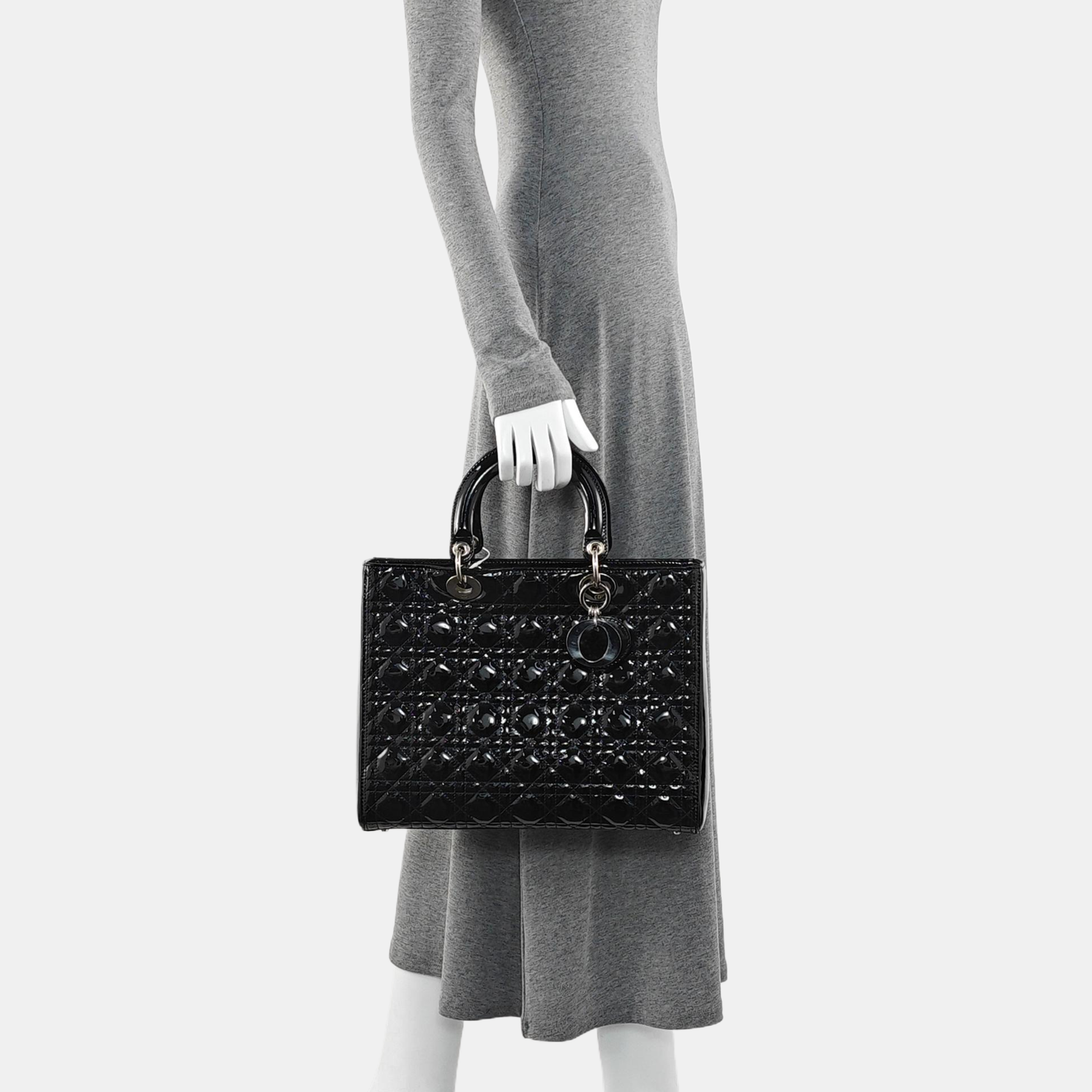 Lady Dior Large Cannage Patent Leather Black