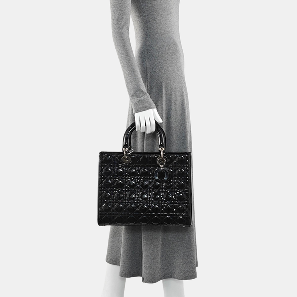 Lady Dior Large Cannage Patent Leather Black
