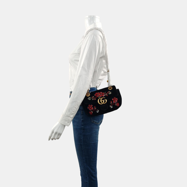 GG Marmont Small Quilted Velvet Black