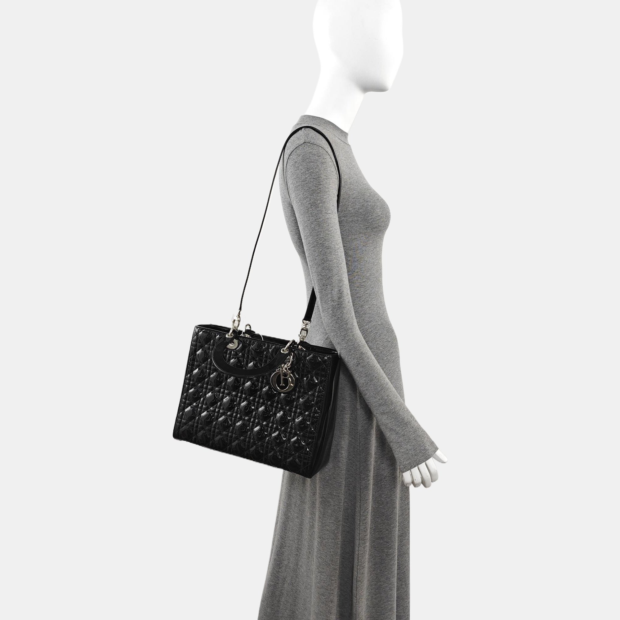 Lady Dior Large Cannage Patent Leather Black