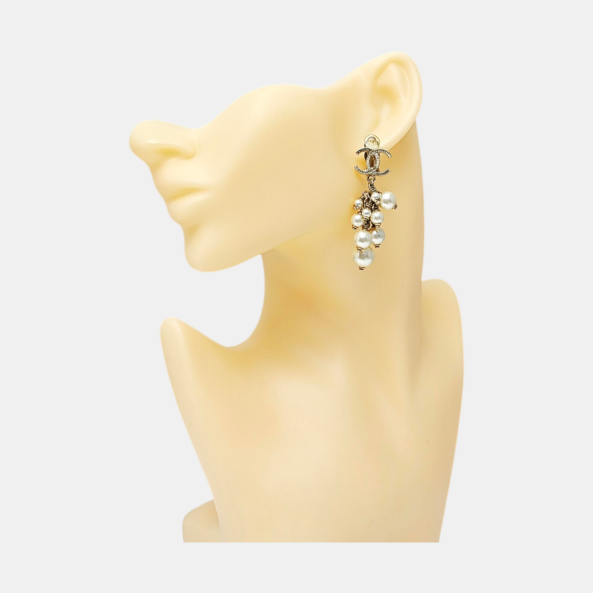 CC Logo Metal Gold Clip On Earrings