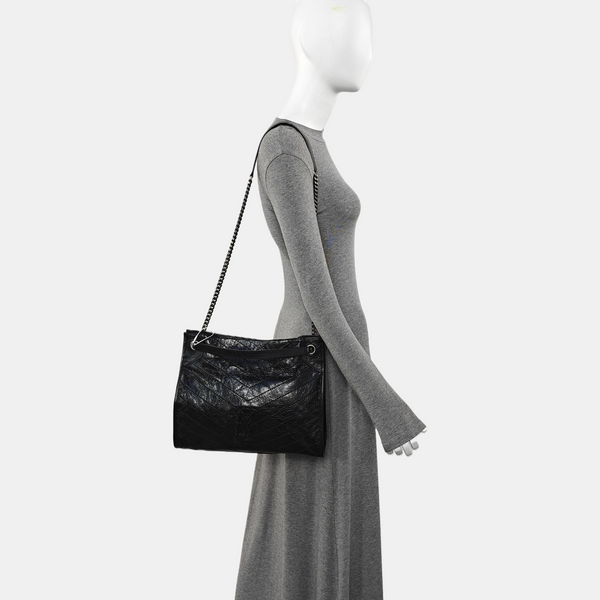 NIKI Medium Chevron Calfskin Black