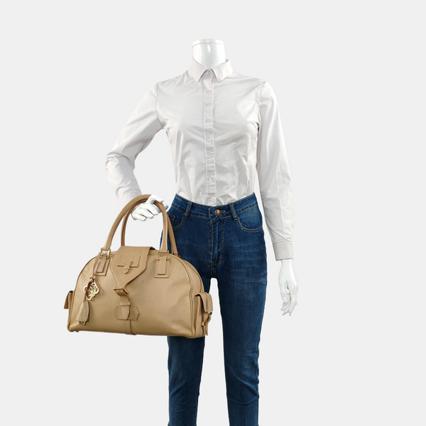 Calfskin Top Handle Bag Beige