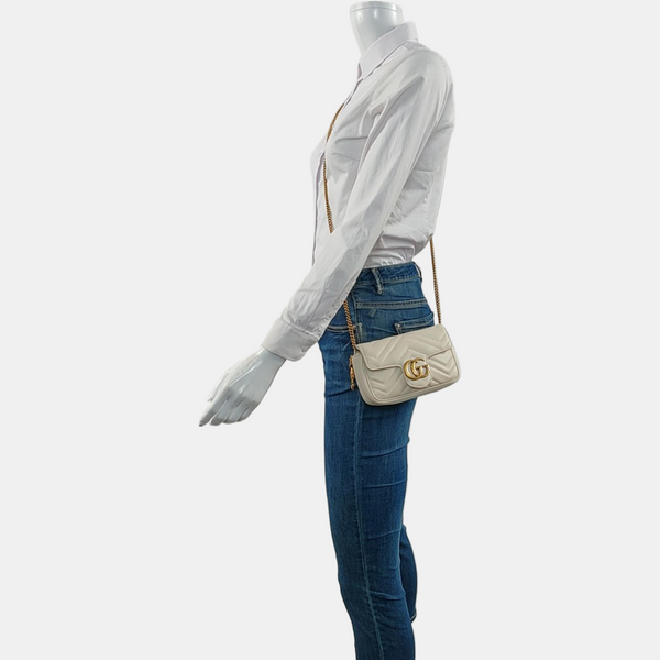 GG Marmont Mini Quilted Calfskin White