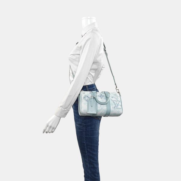 KEEPALL 25 Monogram Coated Canvas Blue