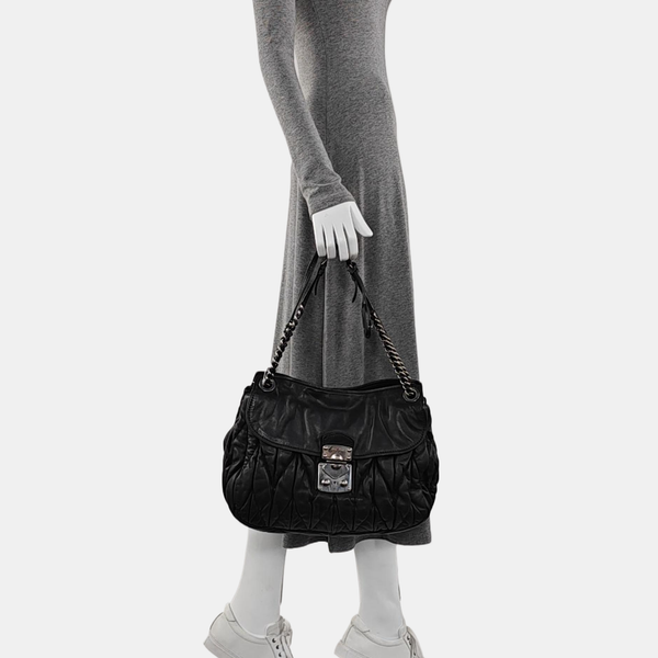 Miu Coffer Quilted Lambskin Black