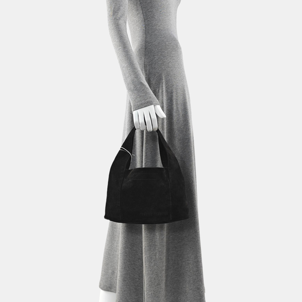 Suede Top Handle Bag Black