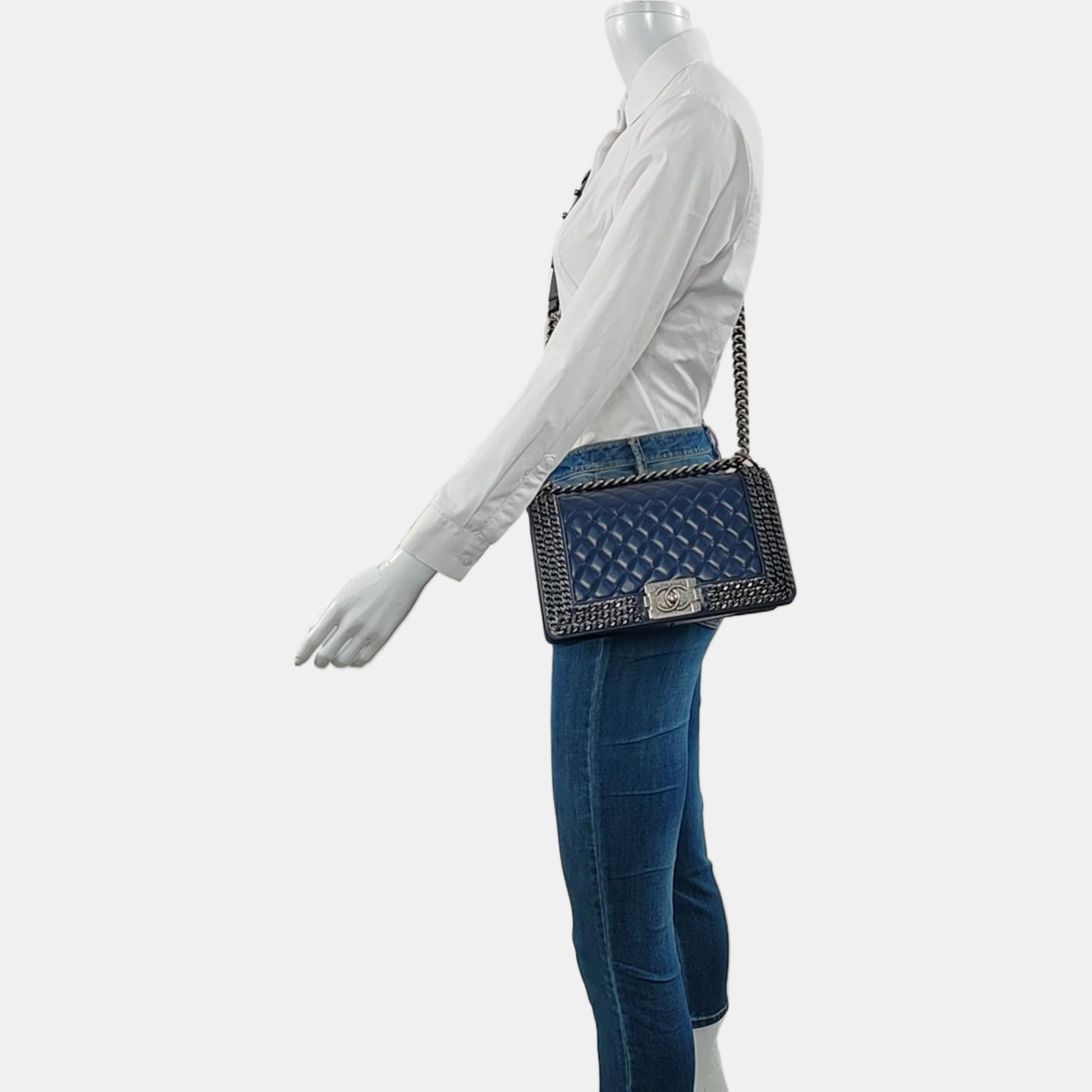 Authenticated pre-owned  BOY CHANEL Medium Quilted Calfskin Blue - Crossbody Bag at Looply