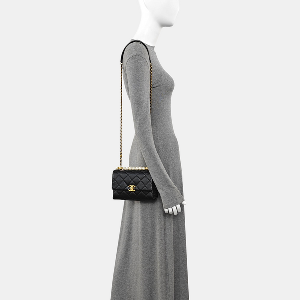 Quilted Lambskin Shoulder Bag Mini Black