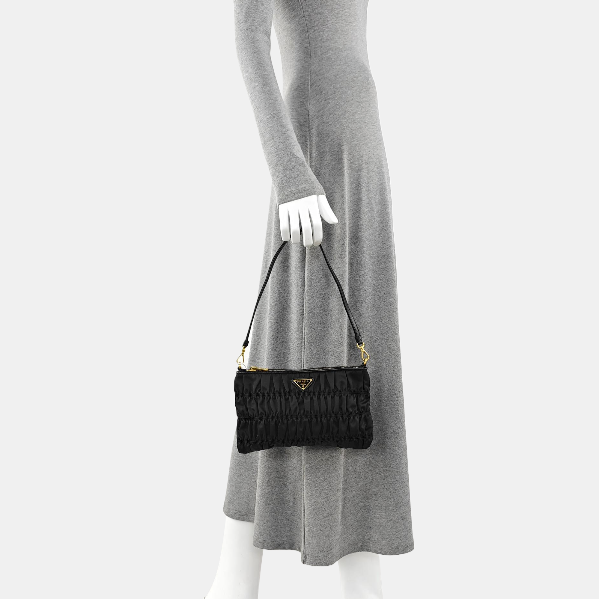 Quilted Nylon Top Handle Bag Black