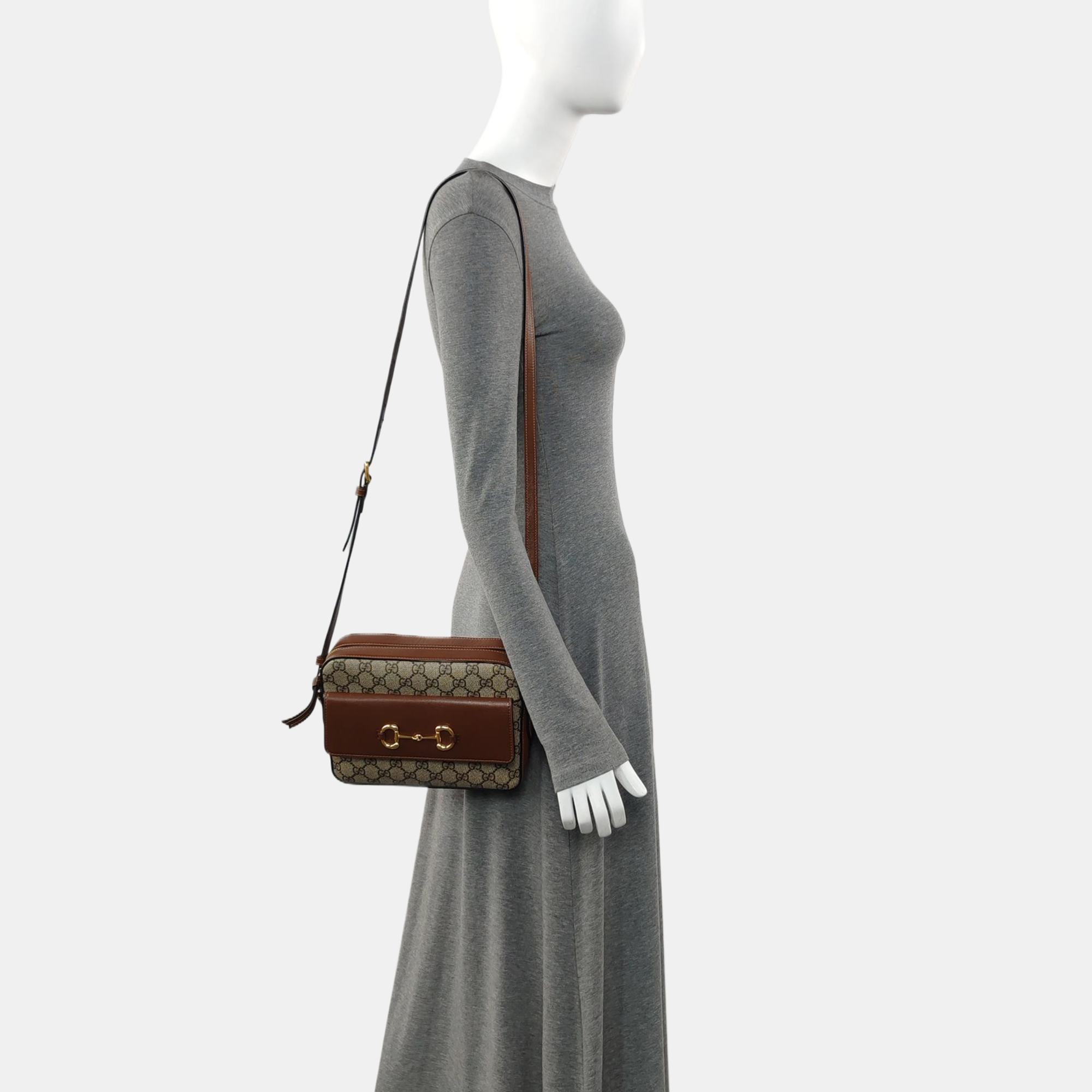 Authenticated pre-owned  Horsebit 1955 Small Coated Canvas Beige - Shoulder Bag at Looply