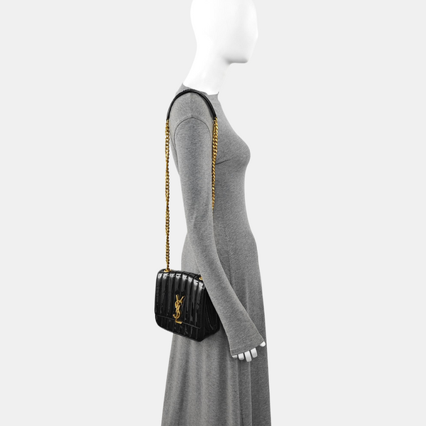 Quilted Patent Leather Shoulder Bag Black