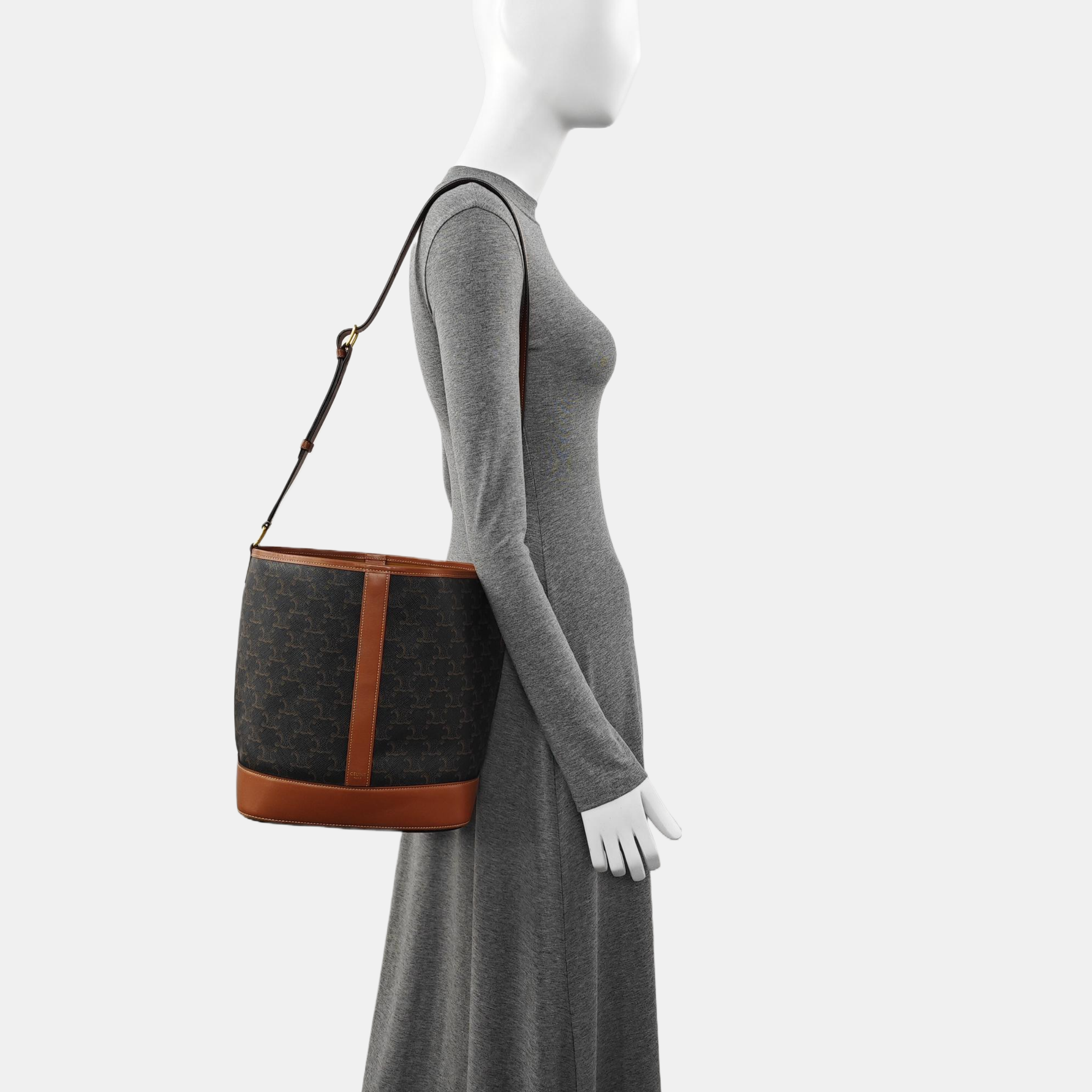 Authenticated pre-owned  TRIOMPHE CANVAS Medium Coated Canvas Brown - Bucket Bag at Looply