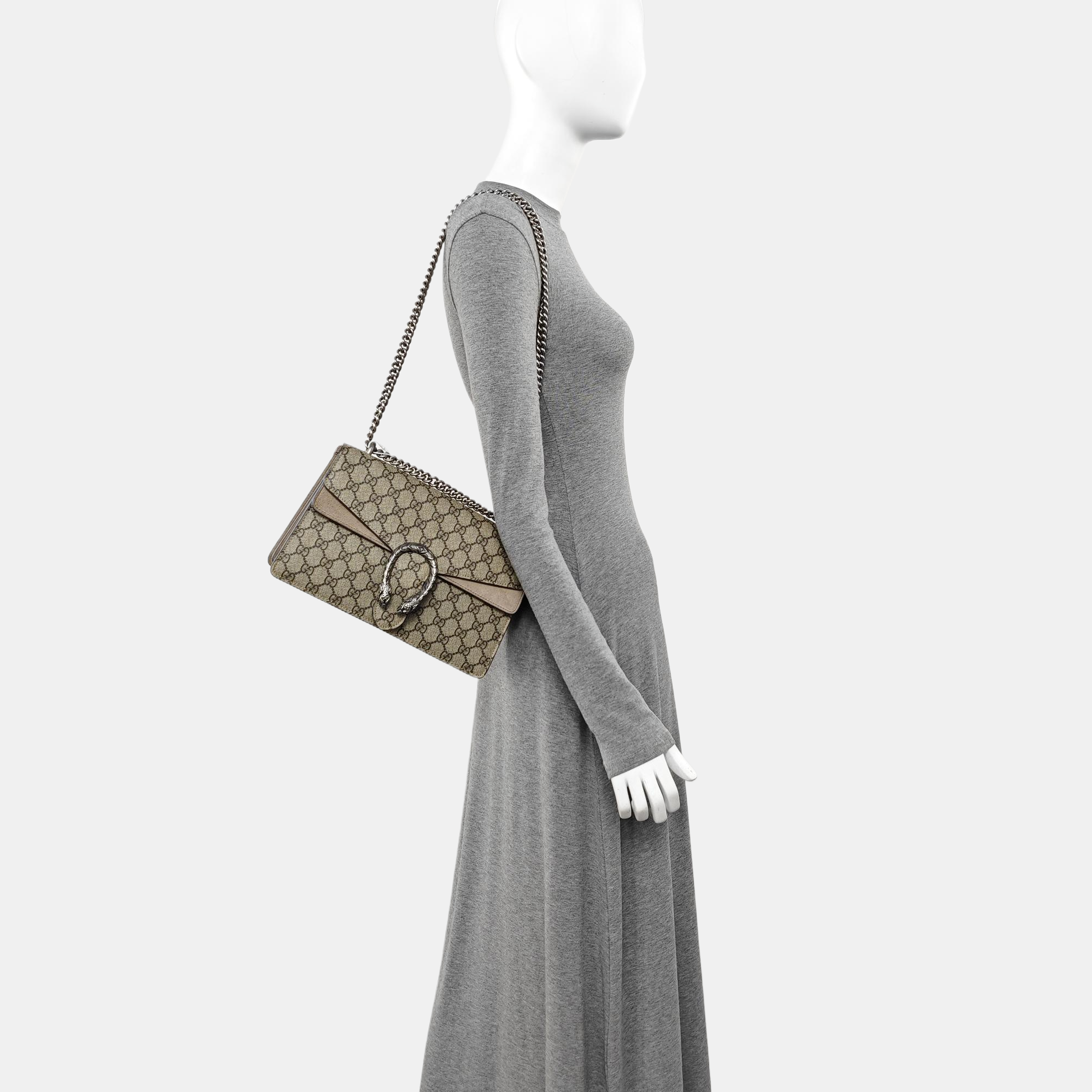 Dionysus Small Monogram Coated Canvas Beige