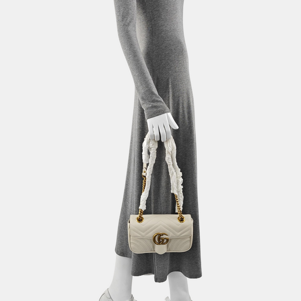 GG Marmont Small Quilted Calfskin White