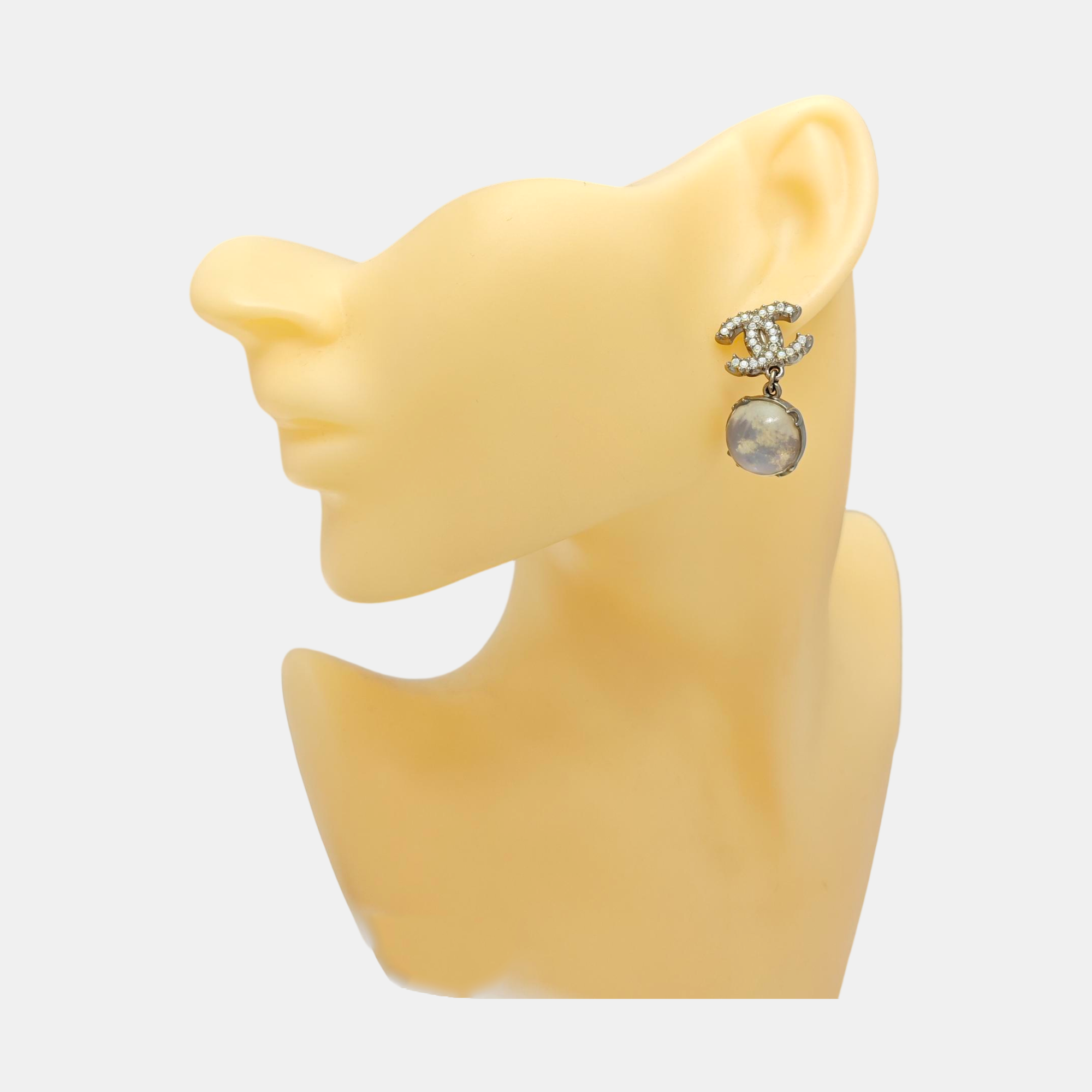 CC Logo Metal Silver Stud Earrings