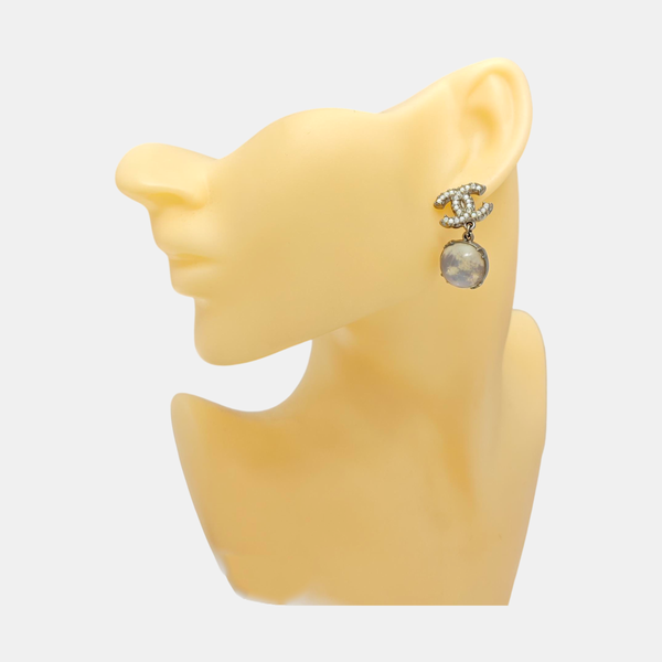 CC Logo Metal Silver Stud Earrings