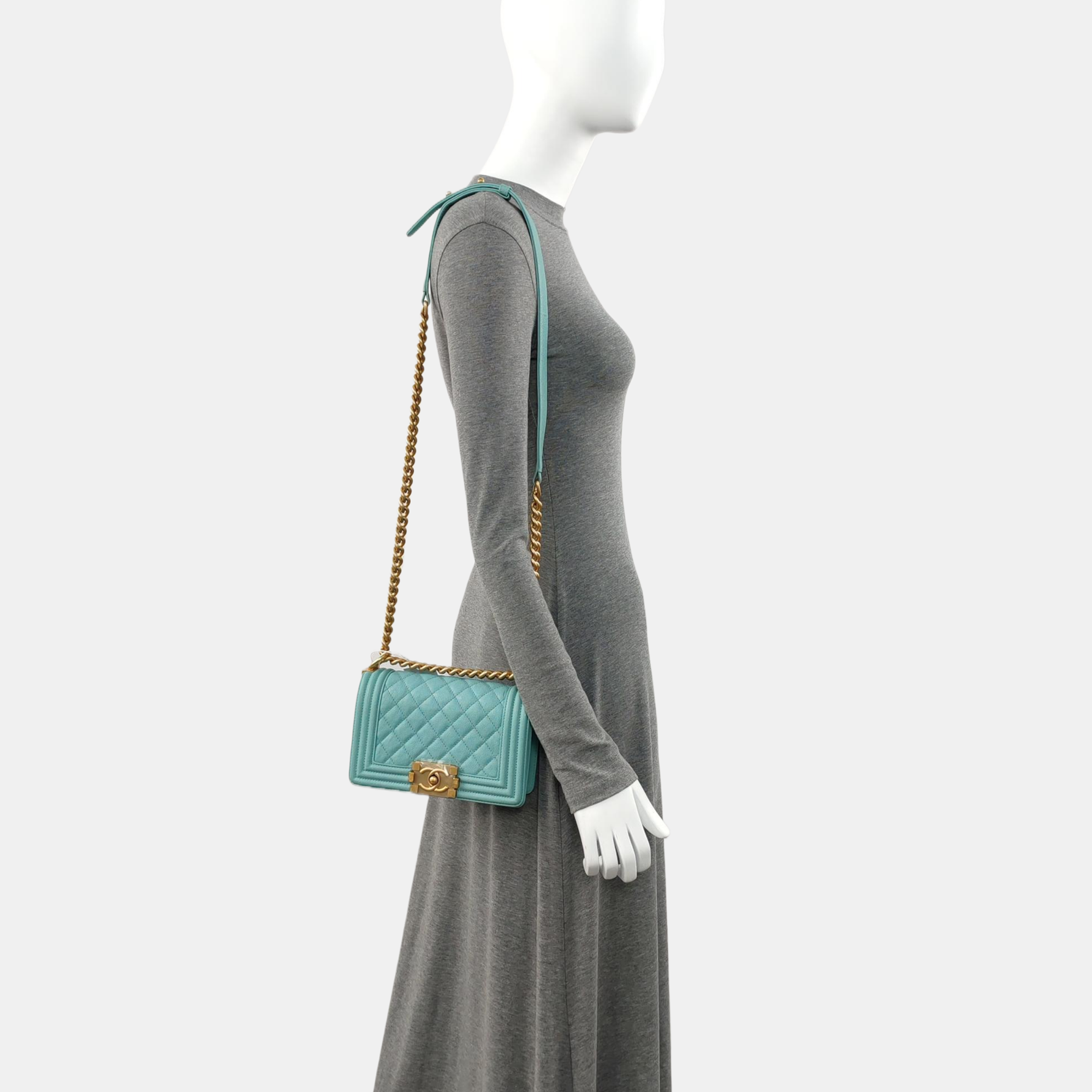 Authenticated pre-owned  BOY CHANEL Small Quilted Grained Calfskin Blue - Shoulder Bag at Looply