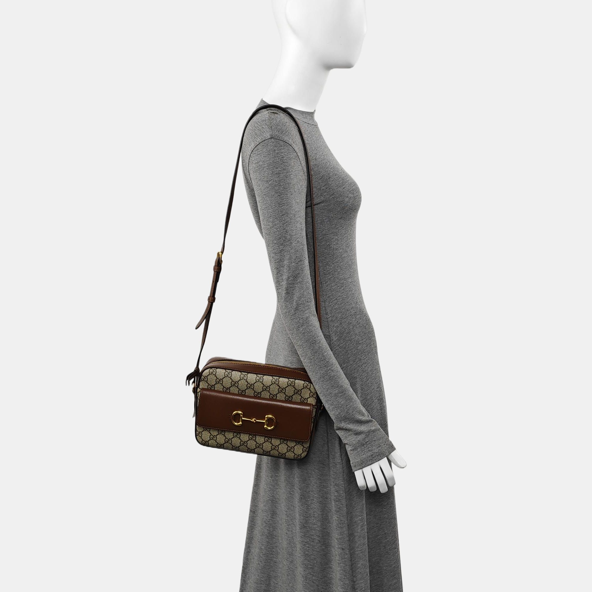 Authenticated pre-owned  Horsebit 1955 Small Coated Canvas Beige - Shoulder Bag at Looply