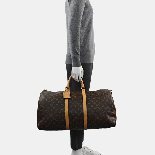 KEEPALL 55 Monogram Coated Canvas Brown