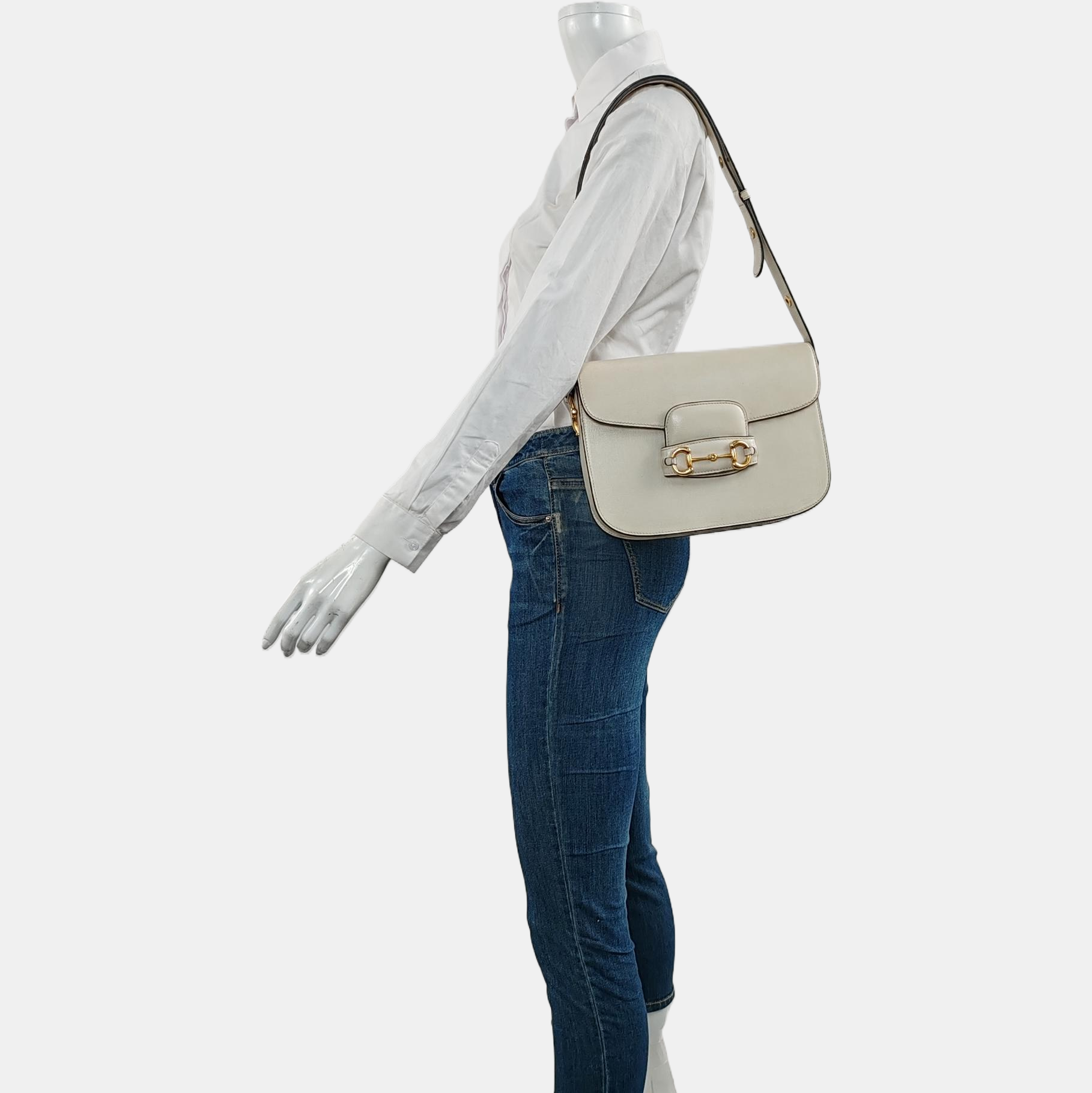 Authenticated pre-owned  Horsebit 1955 Small Calfskin White - Shoulder Bag at Looply