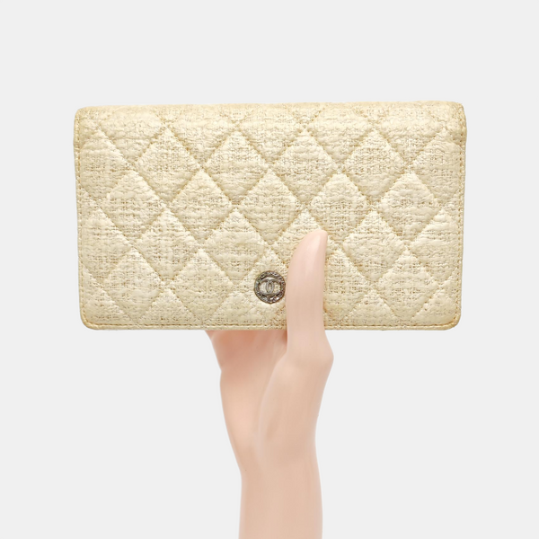 Quilted Special Material Wallet Beige