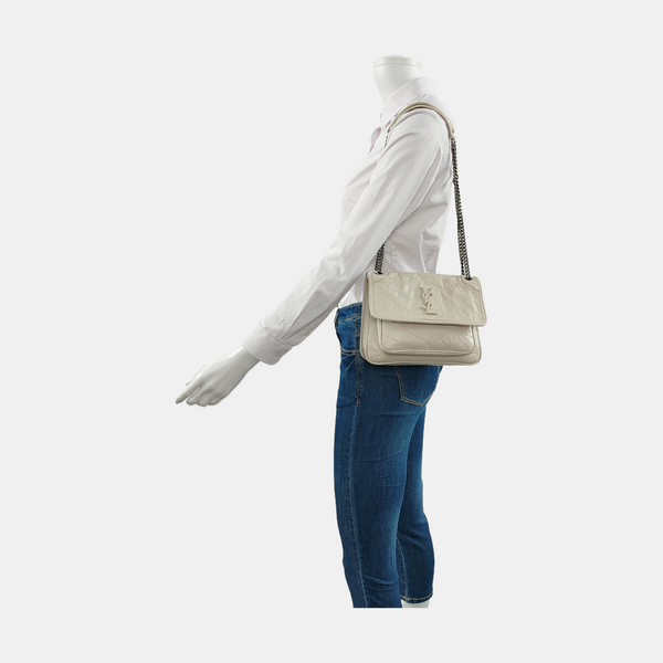 NIKI Small Chevron Calfskin White