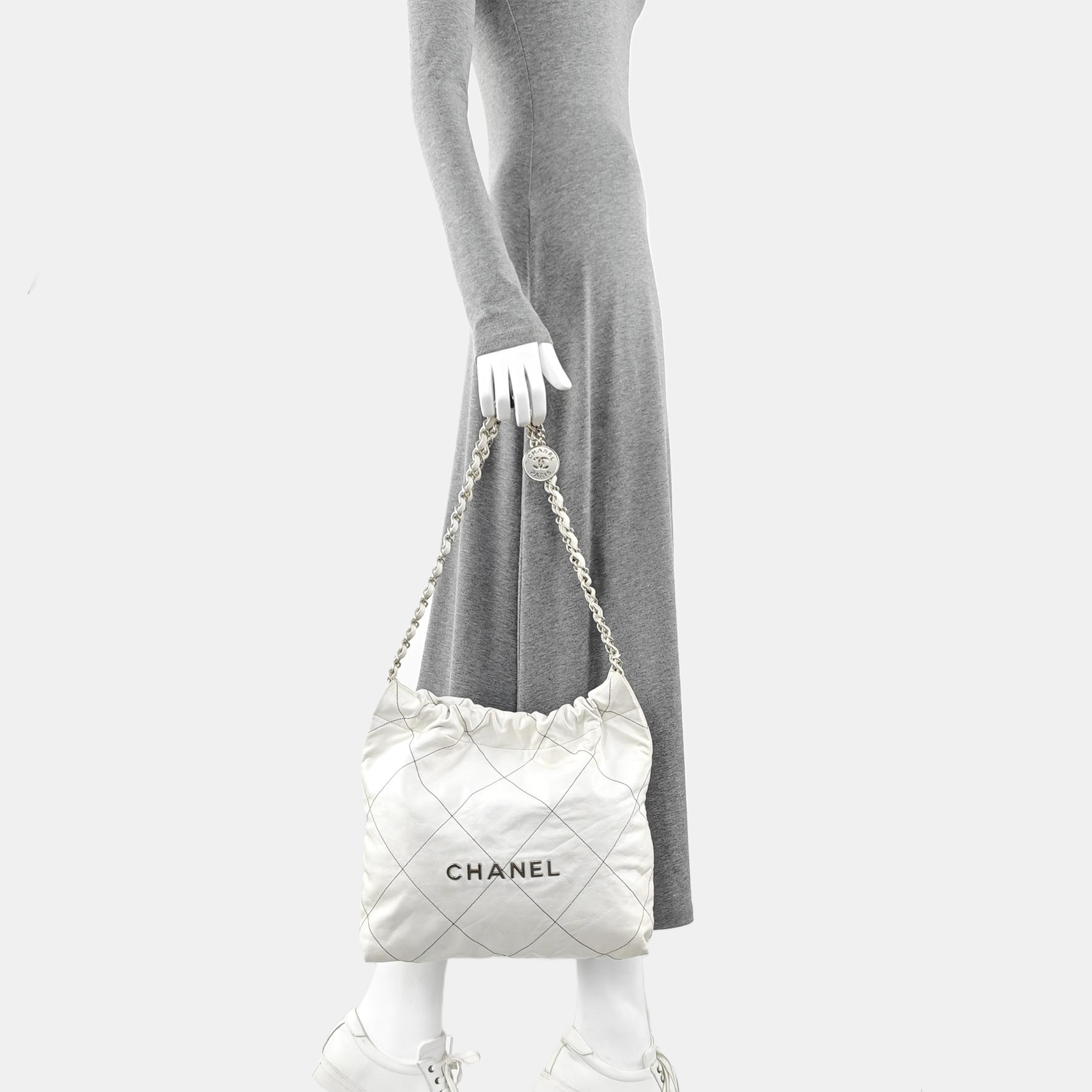 CHANEL 22 Small Quilted Calfskin White