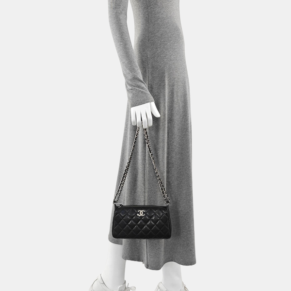 Quilted Grained Calfskin Shoulder Bag Black
