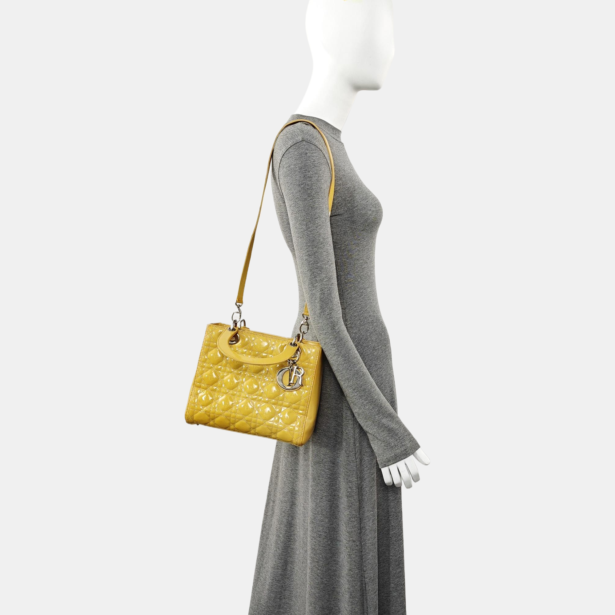 Lady Dior Medium Cannage Patent Leather Yellow