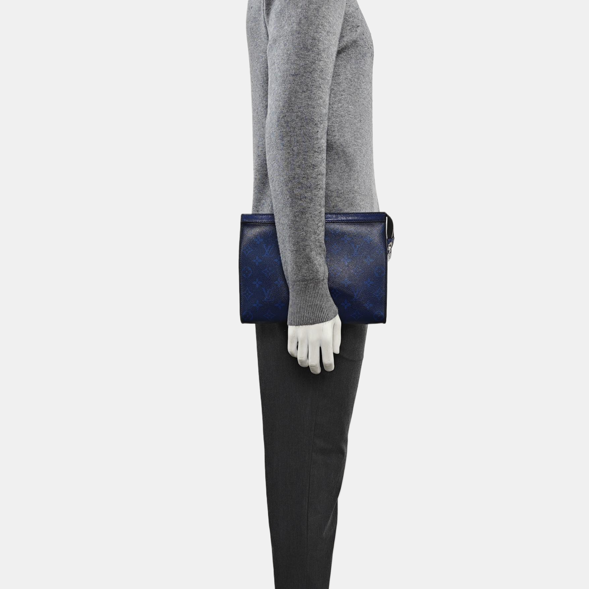 Pochette Voyag MM Monogram Coated Canvas Blue