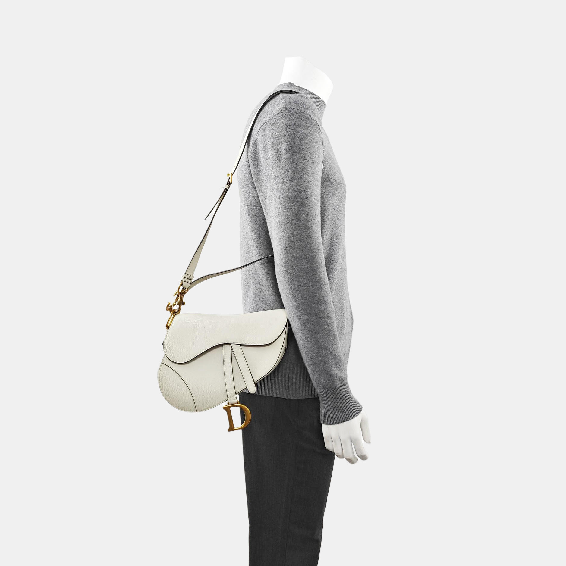 Saddle Medium Calfskin White