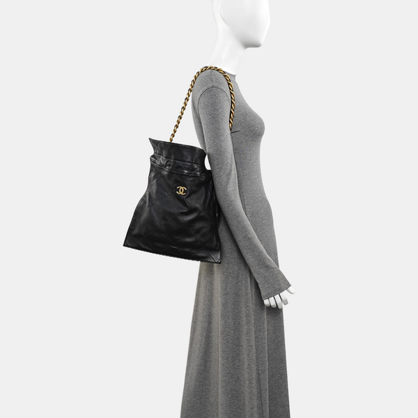Quilted Lambskin Shoulder Bag Black