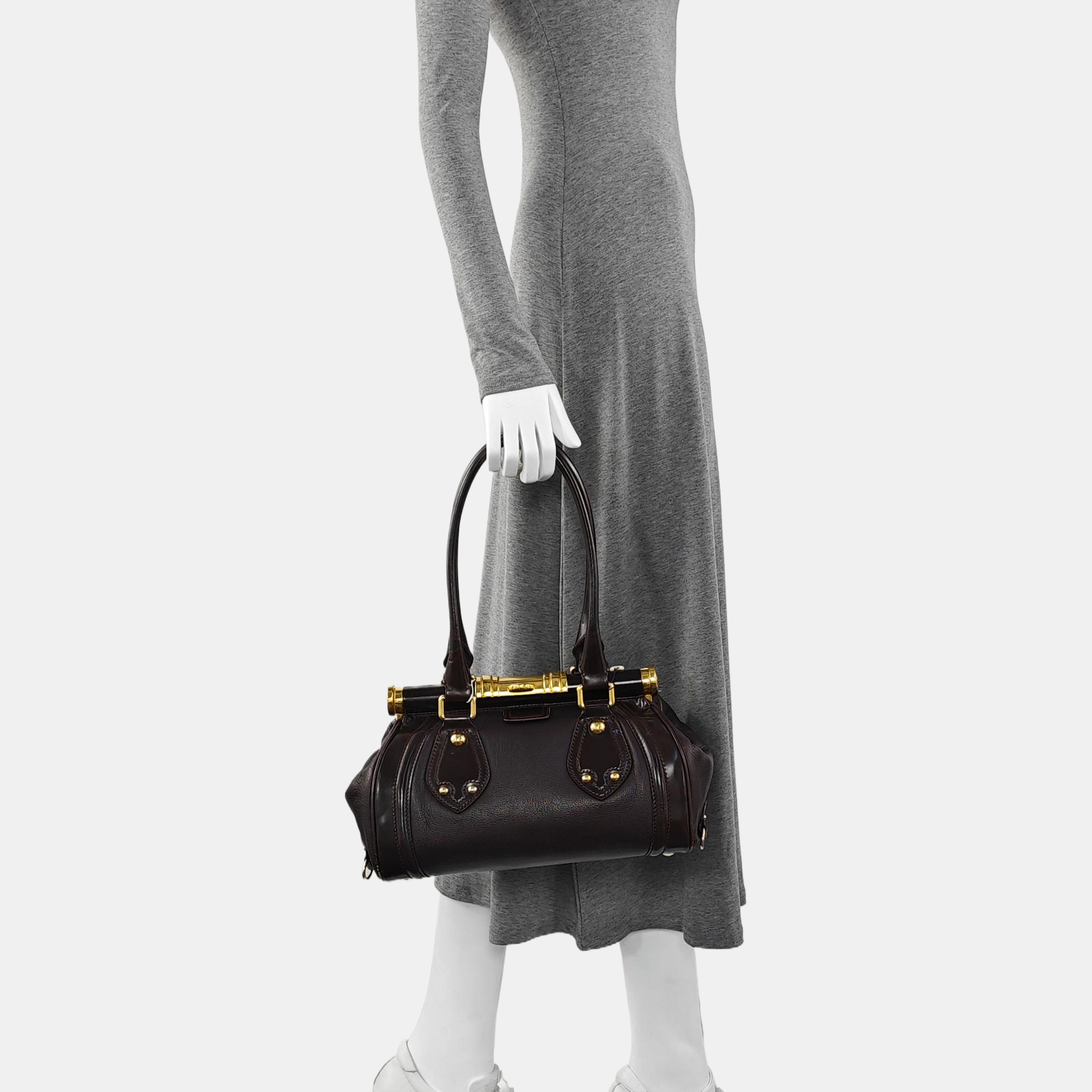 Leather Top Handle Bag Red