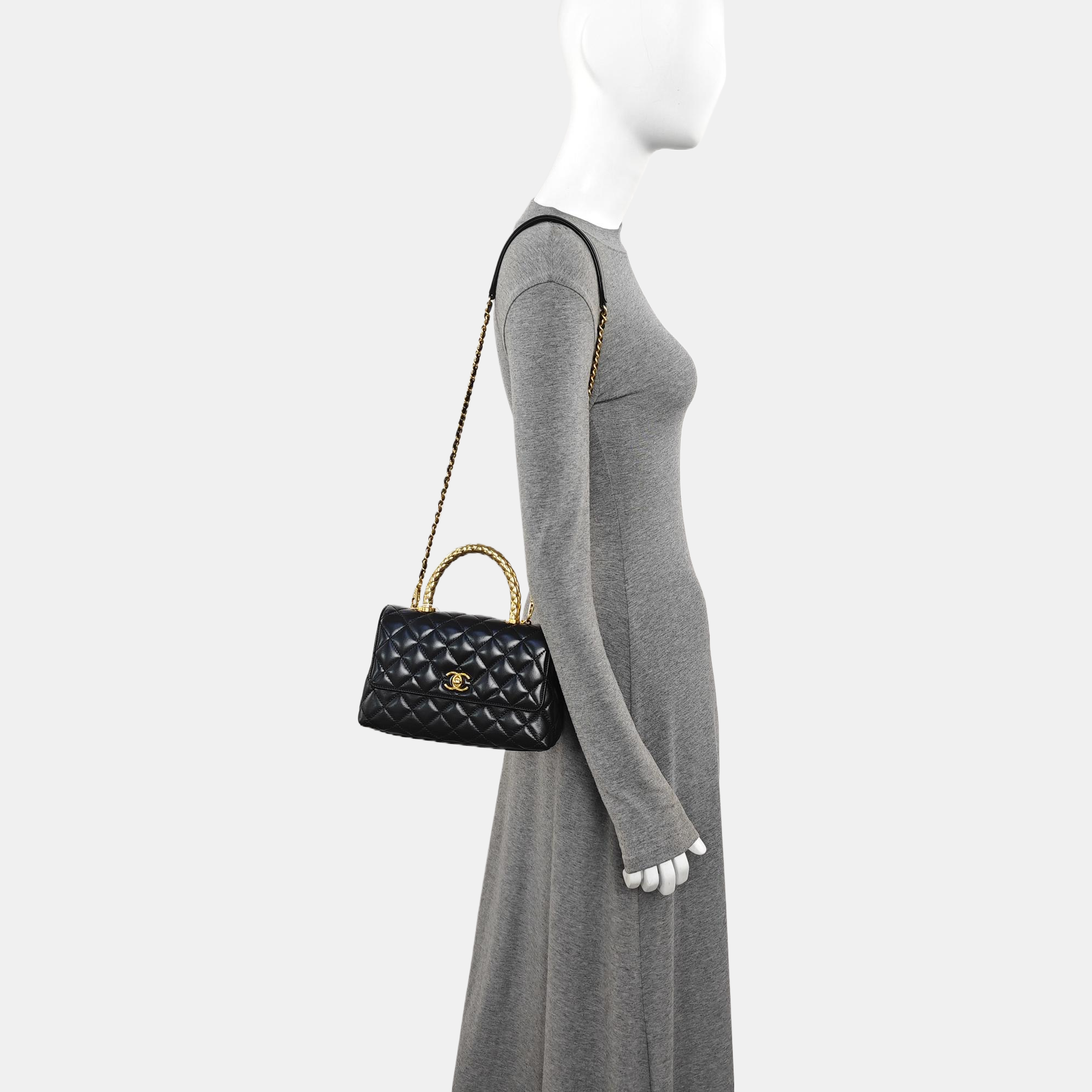 COCO HANDLE Small Quilted Calfskin Black