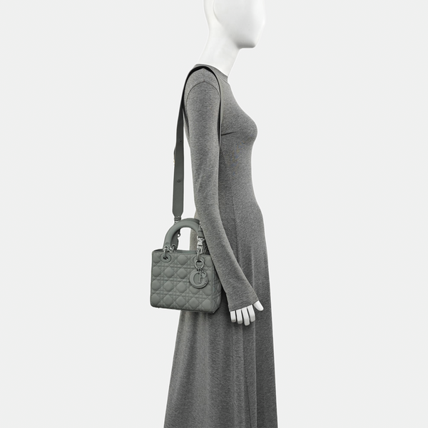 Lady Dior Small Cannage Lambskin Gray