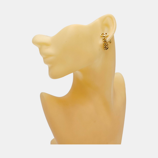 CD Icon Metal Gold Stud Earrings