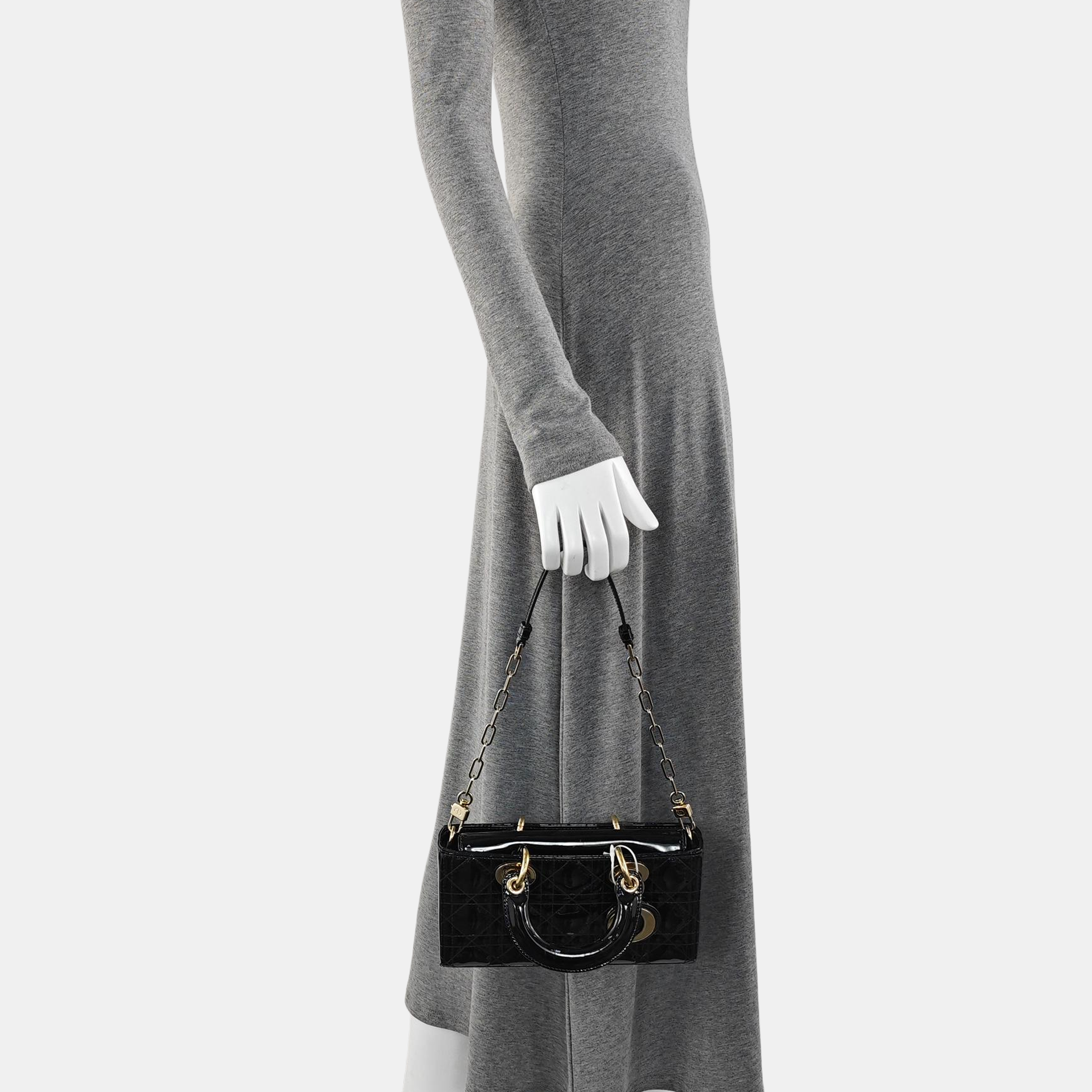 Lady Dior Small Cannage Patent Calfskin Black