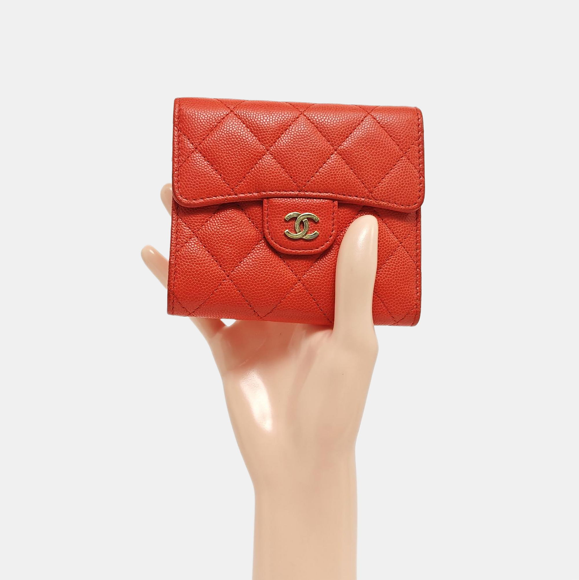 CLASSIC FLAP Quilted Grained Calfskin Red Wallet