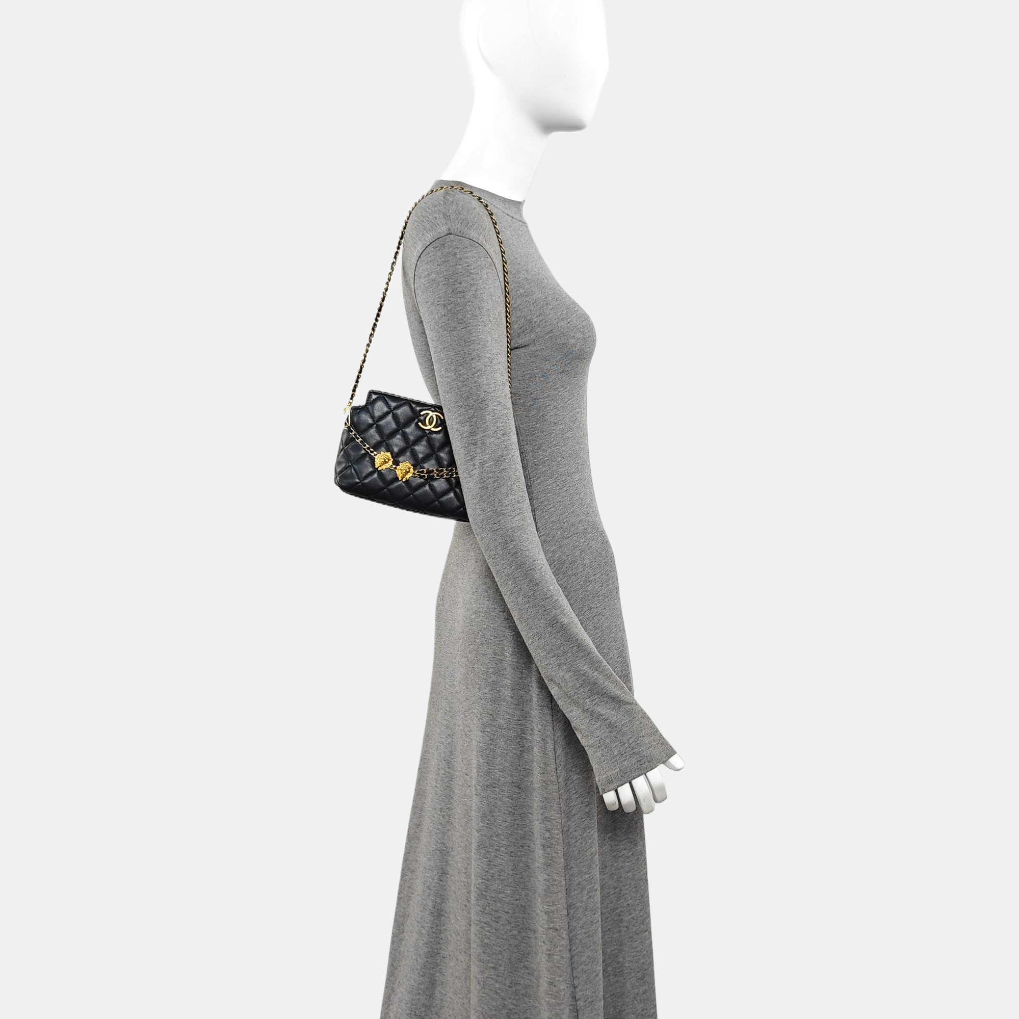 Quilted Lambskin Shoulder Bag Black