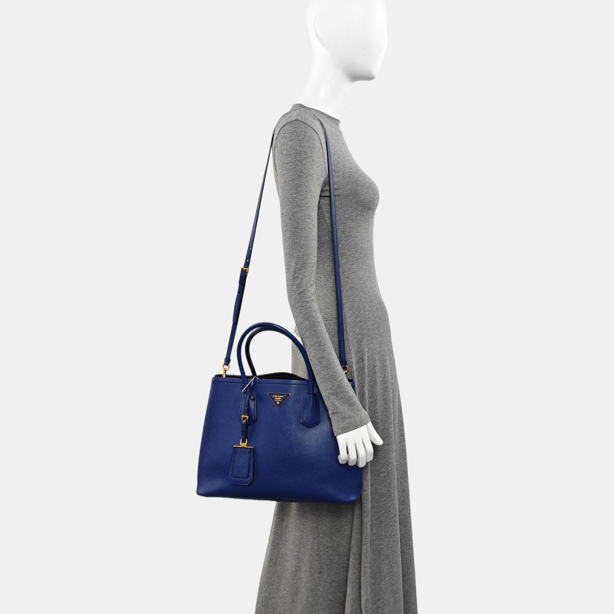 Double Large Saffiano Calfskin Blue