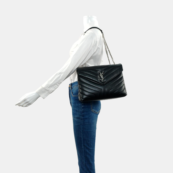 LOULOU Medium Chevron Calfskin Black