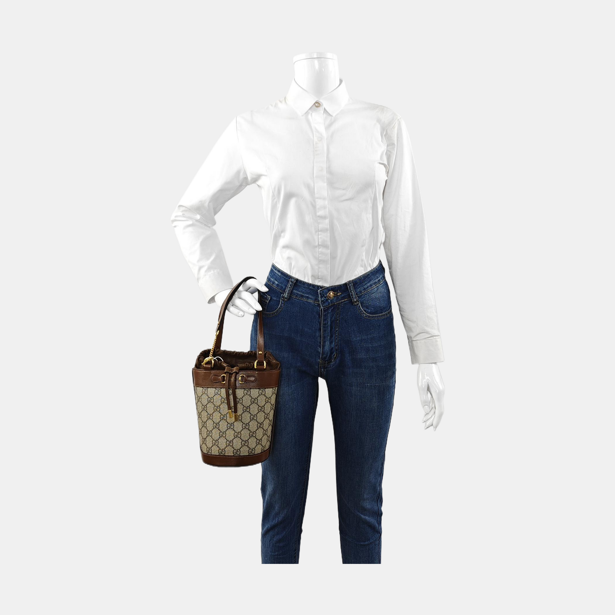 Authenticated pre-owned  Horsebit 1955 Small Coated Canvas Beige - Bucket Bag at Looply